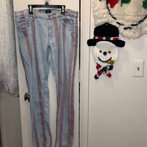 American Icon Striped Blue & Red Women's Straight Leg Jeans 30” W 30” L